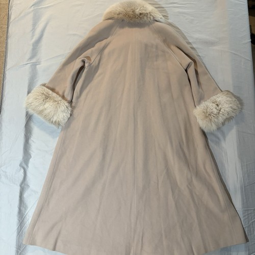 Fluerette Cashmere Wool Coat Women’s Fur Trim Long Beige Vintage USA - Picture 2 of 21