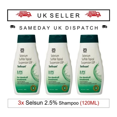 3 X Selsun Suspension Anti Dandruff Shampoo For Flaking Scaling & Itching 120ml
