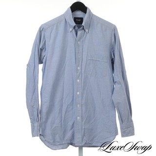 #1 MENSWEAR Drakes Made in England Solid Blue OCBD Oxford Cloth Shirt 15.75 #1