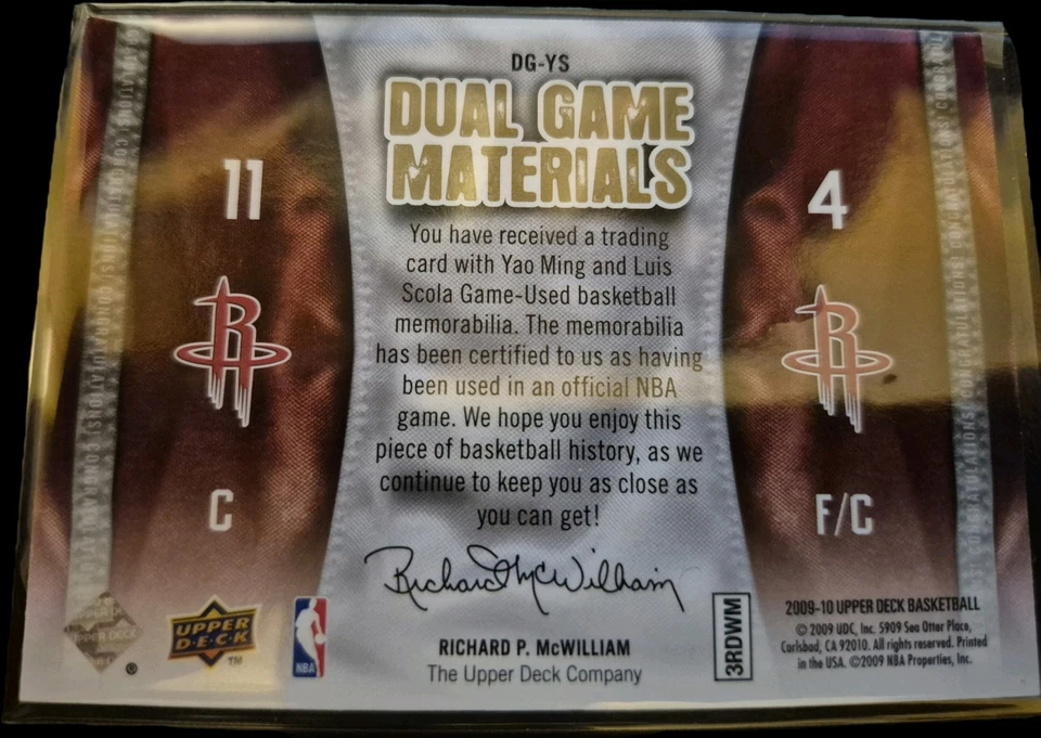 Upper Deck Dual Game Materials 2009 Yao Ming, Luis Scola #DG-YS Gold/150 (MEM) Foto 2 de 2