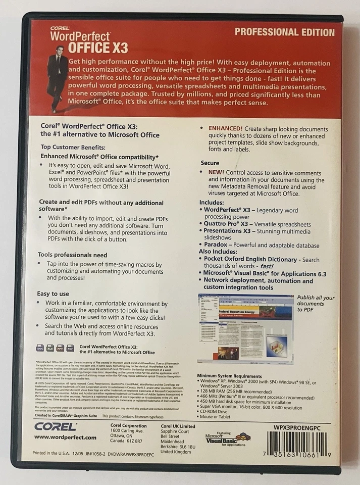 Corel WordPerfect Office X3 Professional (2005) 2-Disc Set, Windows PC w/ Serial - Image 2 of 4