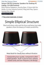 Sanyun SW102 Computer Speakers for Desktop PC Laptop, 2.0 USB Powered