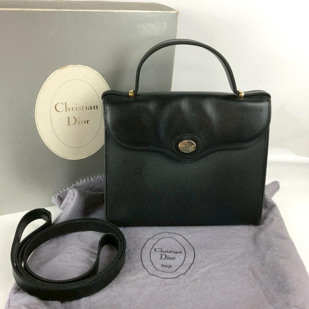 Christian Dior Black 2-Way Shoulder Bag with Detachable Strap Top Handle Pre-Owned 424N