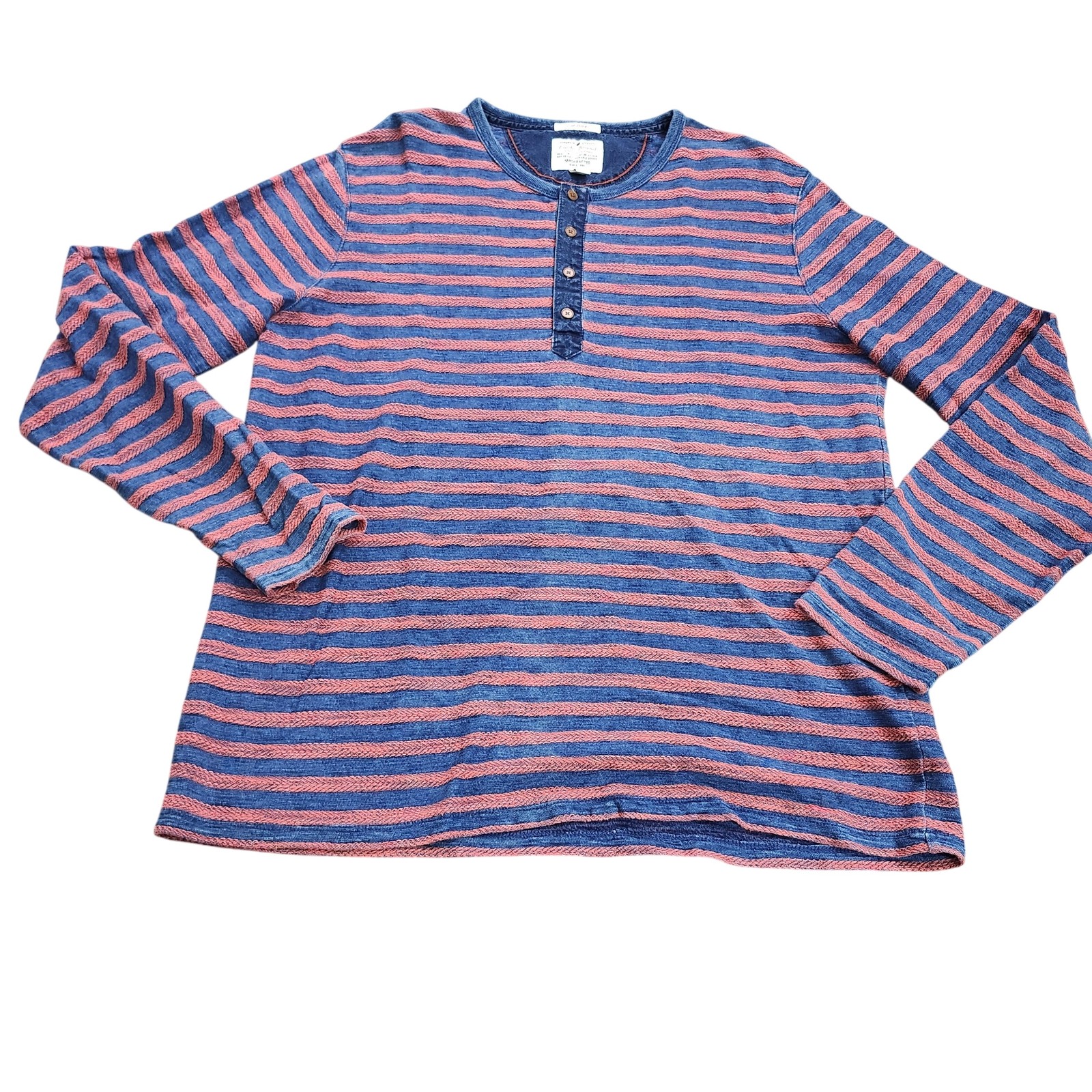 Lucky Brand Shirt Mens Large Blue Red Striped Henley Long Sleeve Casual Top