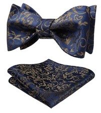 Navy Paisley Bow Ties for Men Floral Self Tie Bow Tie Pocket Square Set Forma...