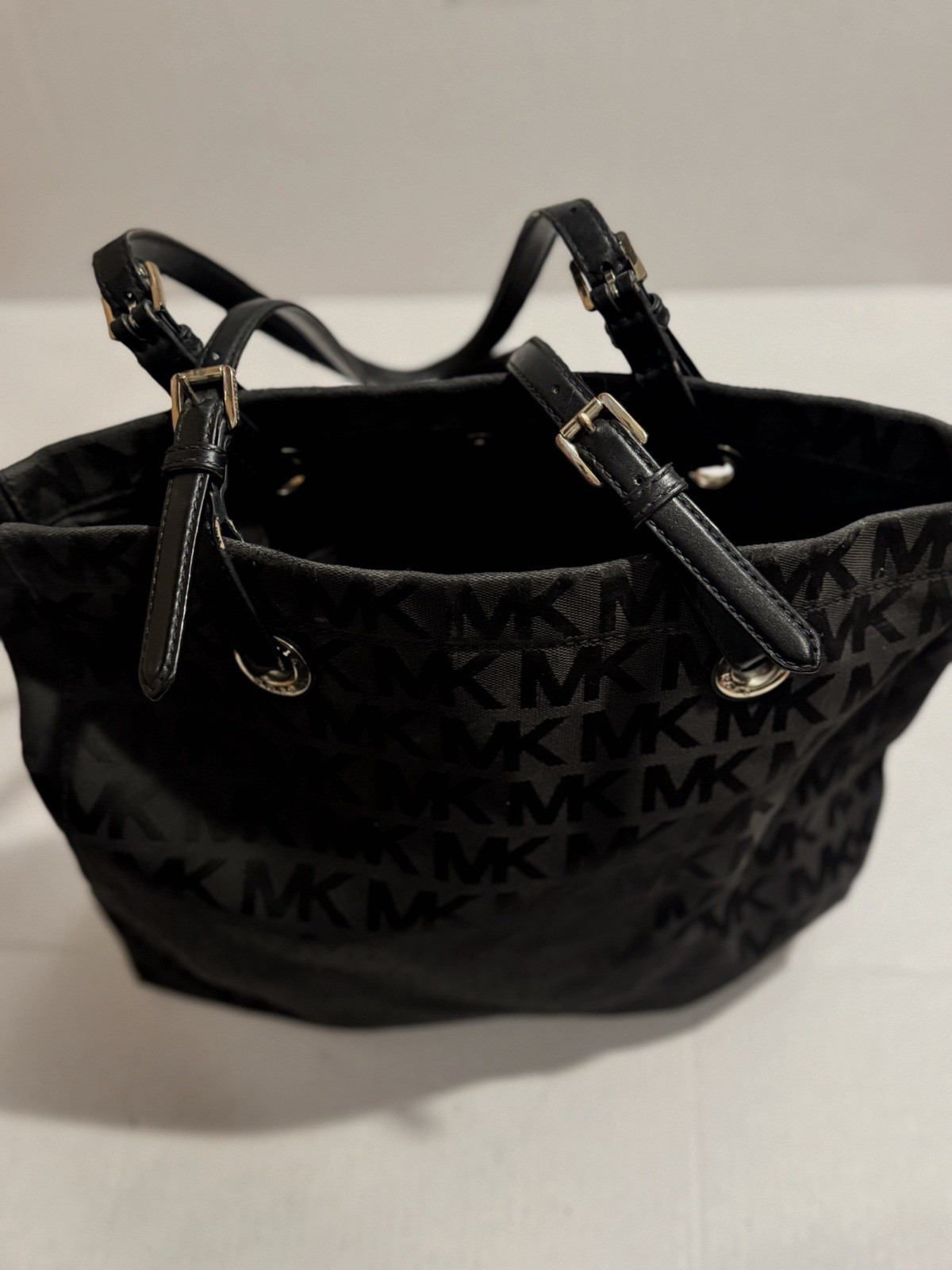 Michael Kors Women's Black Leather Monogram Pattern Shoulder Bag