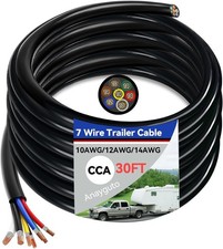 30 FT Heavy Duty 7 Wire Trailer Cable CCA 14/12/10 AWG Multi Gauge Insulated Str