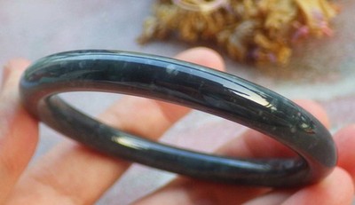 Video Certified Black Natural A JADE JADEITE Circle Bangle Bracelet 56 mm 420162