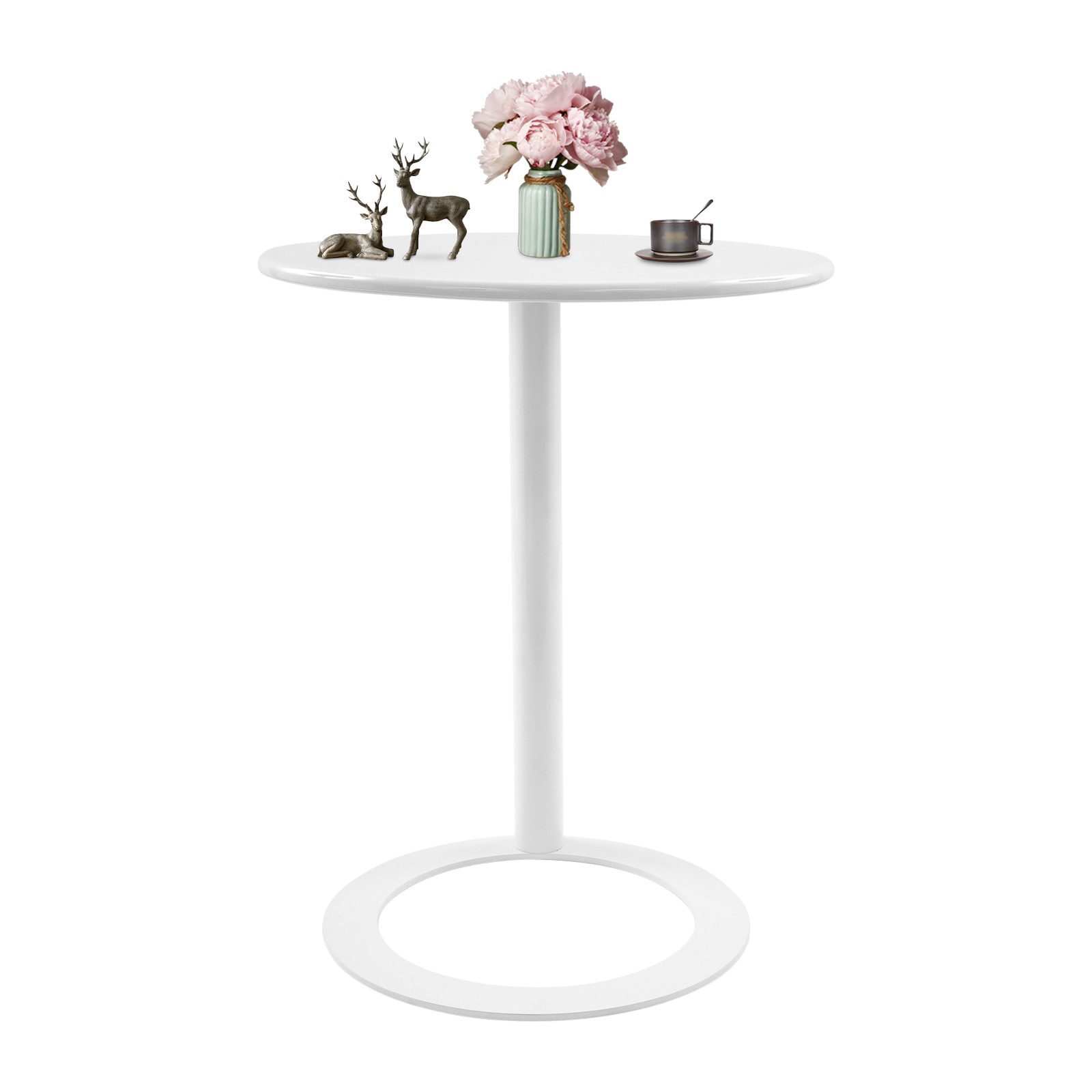 60x74cm Round Side Table White Side Table for Small Spaces with O-shaped Base US