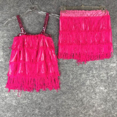 Rubie s Medium Child Pink Fringe Barbiecore Costume Wrap Skirt Halloween Flapper
