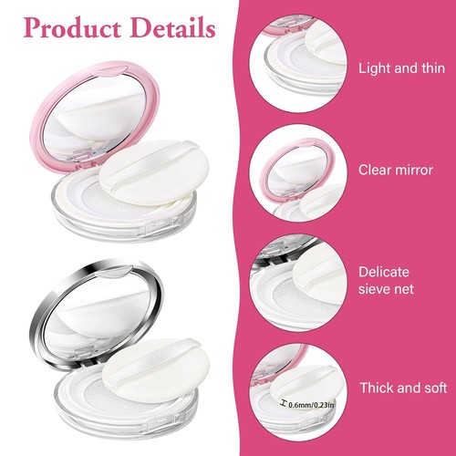 2 Pcs Loose Powder Container with Puff 0.17/0.7 oz Refillable Empty Pink - Picture 6 of 7