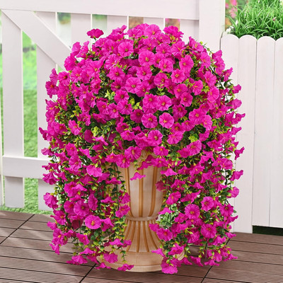 2PCS Artificial Hanging Flowers UV Resistant Faux Petunia Outdoor Porch Patio