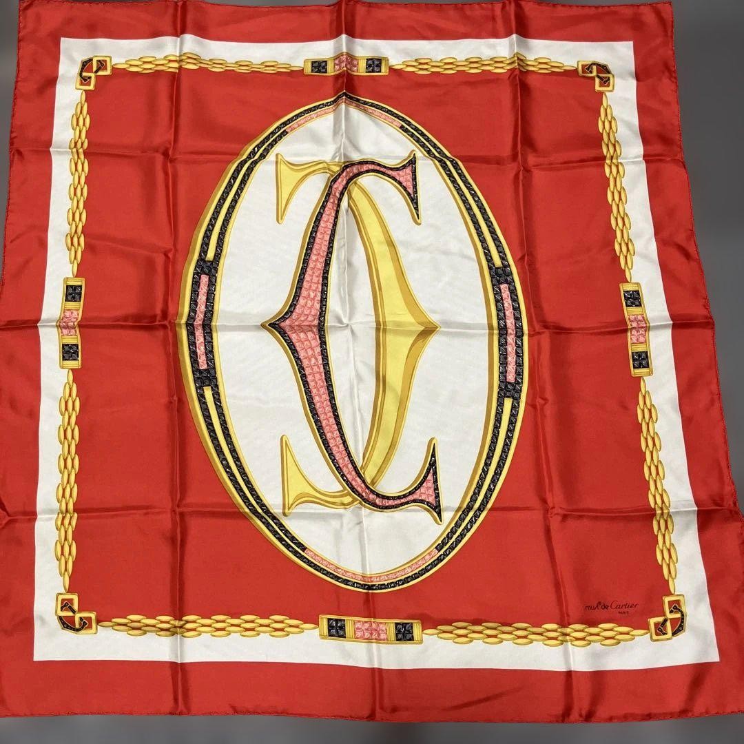 Cartier Must de Silk Scarf Red Logo 88cm Square Luxury Fashion Accessory