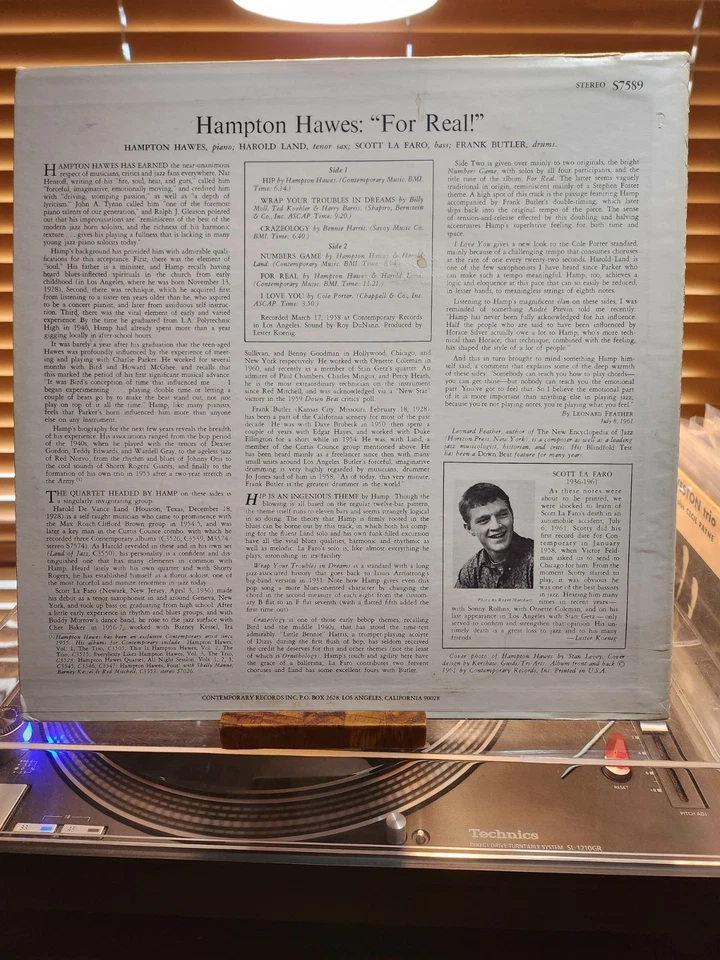 Hampton Hawes, For Real, 1970's Contemporary Stereo, S7589, VG+/VG - Imagem 2 de 4