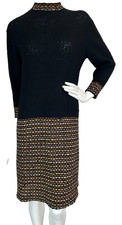 Vintage Knit Mock Neck Midi DropWaist Dress MED Pattern Skirt Semi Sheer Boho