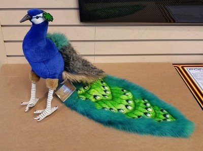 Hansa Peacock Plush Handcrafted Realistic Detailed Stuffed Bird Animal Toy NEW