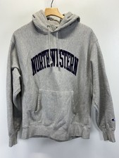 Vtg Y2K Champion Reverse Weave Hoodie Adult L Grey Northwestern Raised Letters