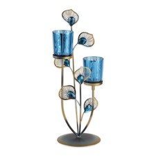Exotic Peacock Plume Collection Tealight & Candle Lighting, 4.625x4.625x14, H...