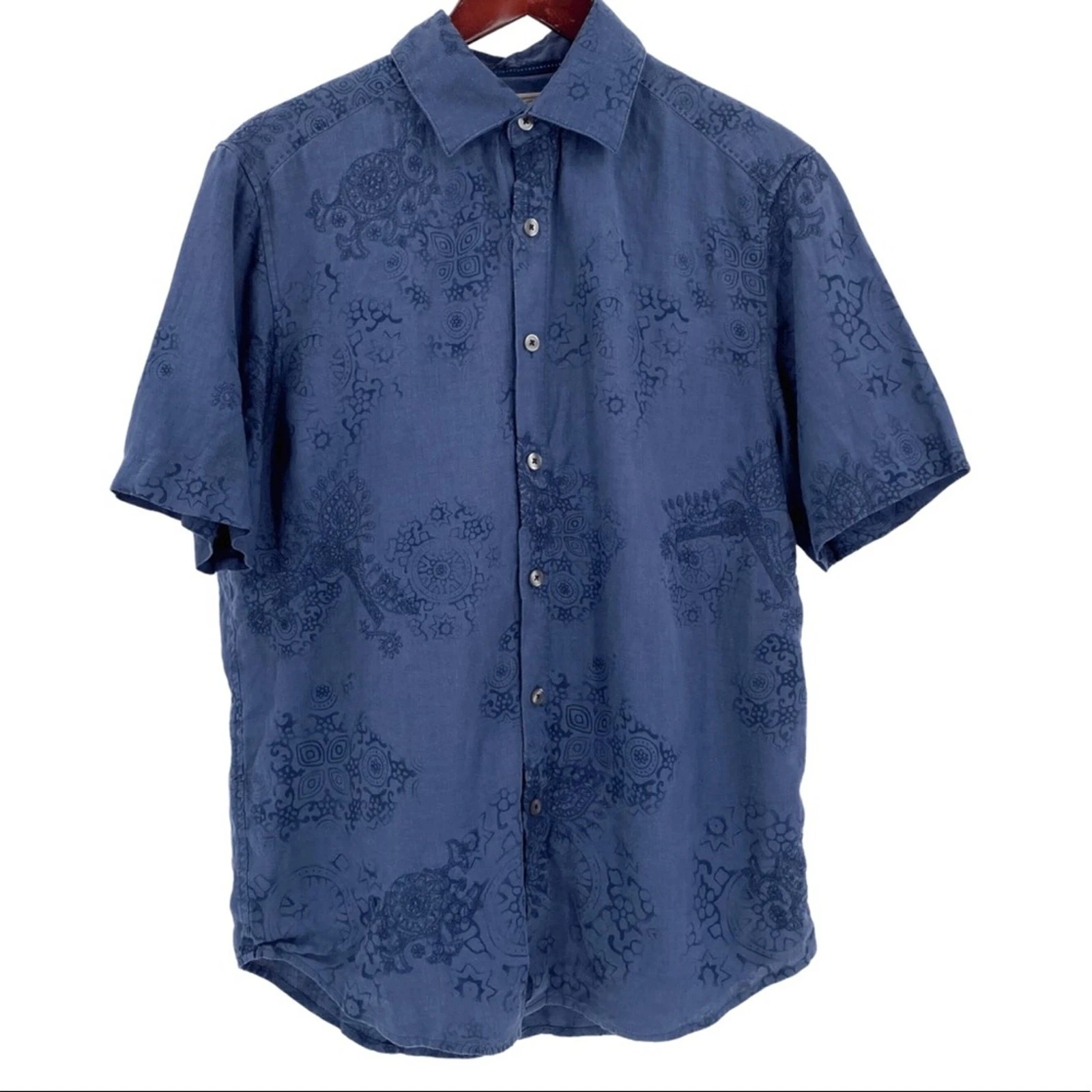 Tommy Bahama Jeans blue 100% linen short sleeve Hawaiian shirt size medium