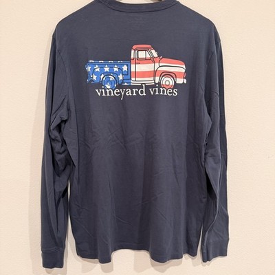 Vineyard Vines Men s Medium Whale Long Sleeve T Shirt Blue USA Truck 0042