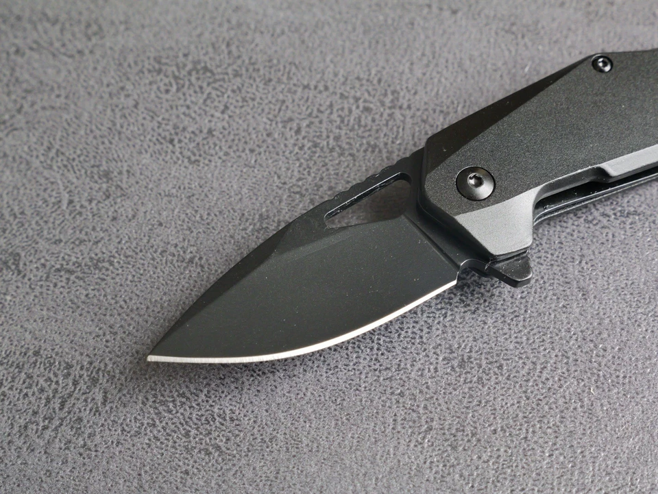 "Navaja de bolsillo plegable de 3"" negra con asistencia de resorte completamente metálica" Foto 3 de 4