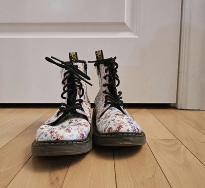 Dr Martens girls lace-up  inside-zip boots white w/pastel florals US sz 11