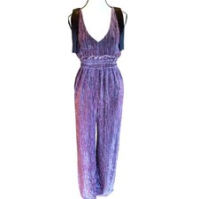 Metallic Plisse Shimmer Wide Leg Jumpsuit Audrey Parks Francesca's Size Small