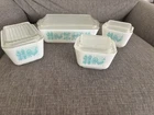 Pyrex Vintage Dishes with Lids Amish ButterPrint Turquoise/White Set of 4 1970s