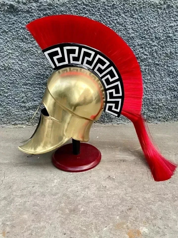 Caballero Griego Halloween Medieval Casco Armadura Casco Corintio Con Pluma Roja Foto 2 de 4