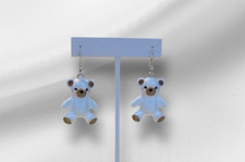 Teddy Bear Earrings. Hook Closure. White and Brown Paint. 1.25" x 1". ADORABLE