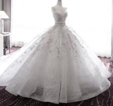 Princess Sweetheart Wedding Dresses Glitters White Ivory Appliques Bridal Gowns