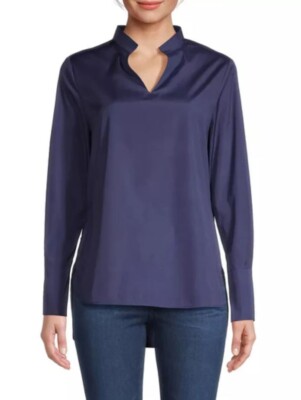 NWT HARSHMAN Ellis Cotton Popover Tunic Blouse Dark Navy Size 3X MSRP $225