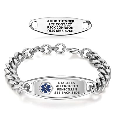 Divoti Deep Custom Laser Engraved Adjustable Medical Alert ID Bracelets