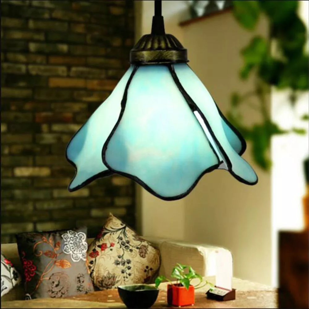 Vintage Glass Flower Pendant Light Ceiling Light Plug In Hanging