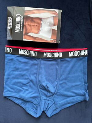 Moschino Trunks Pack of 2 Blue & Black Taped Logo Men s Size S Luxury RRP £90