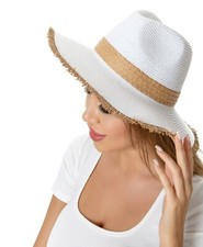 Raw Edges Women's Fedora Hat Teardrop Crown Straw Sun Beach