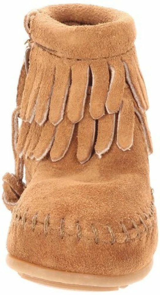 New Minnetonka Baby Double Fringe Side Zipper Taupe Suede Bootie Size US 2 M - Image 3 of 4