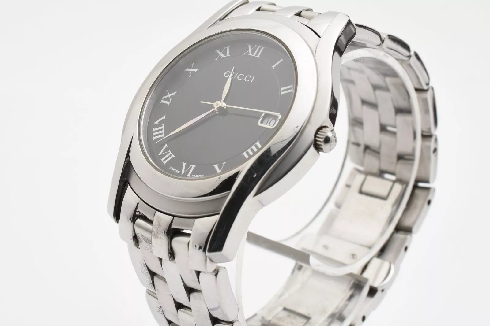 【EXC+5】Montre Homme Gucci 5500M Noir Argent Quartz Indicateur Date du JAPON