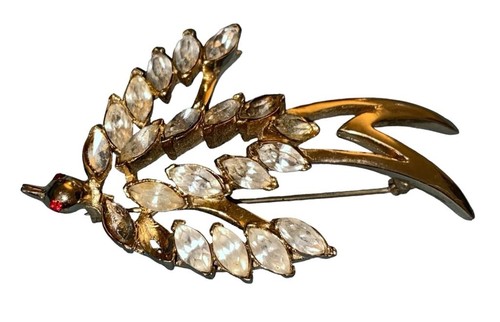 Coro 1940s/1950s Bird Rhinestone Pin Brooch Signed - Picture 4 of 9