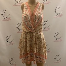 Umgee. Sz Small. Layered Mini Dress. Lined. Wrap Rayon Bodice. Border. B51.