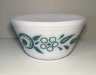 Vintage Federal 9" Milk Glass Mixing Bowl White Teal Turquoise Swirl Flower