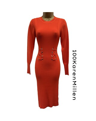 Karen Millen M UK10-12 EU38/40 US6/8 Burnt Orange Rib Knit Midi Stretchy  Dress UK