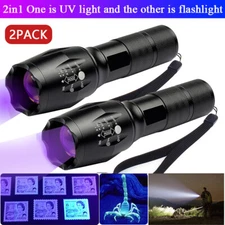 2Pack LED 2in1 UV Torch Lamp Water Resistant Flashlight Ultraviolet Torch Light