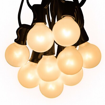 G40 Outdoor Frosted White String Lights with Black Wire - 10 , 25 , 50 , 100'