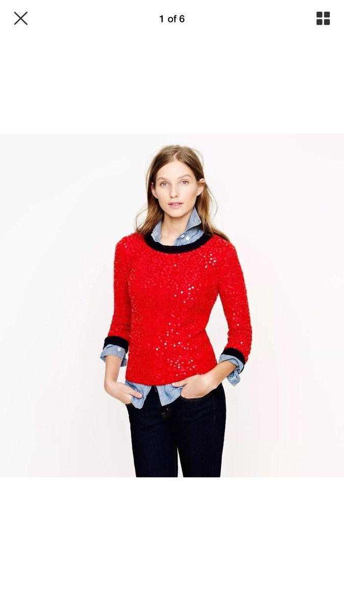 Crew Red Sequin Sweater Size XS UK