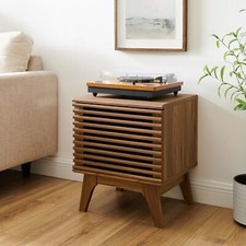 Modway Render Mid-Century Modern 19" Vinyl Record Display Stand in Walnut