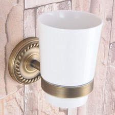 Antique Brass Wall Mounted Bathroom Toothbrush Holder with Ceramic Cup 2ba264
