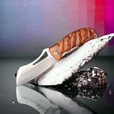 Spring Assisted Knife New Folding Knives Wood Handle Cleaver Style Blade