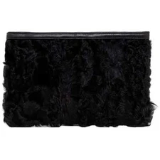 LOEWE Pouch Black ec-20624 Good Condition Accessory Case No Gusset Leather Fur