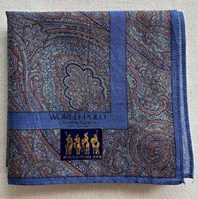 Vintage Handkerchief Cotton Antique Damask Paisley Blue Classic Pocket Square 18